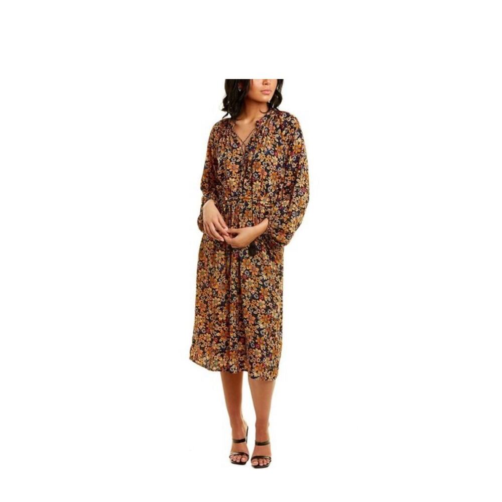 Traffic People Drew Midi Dress In Black Floral Ballon Sleeves Size XL